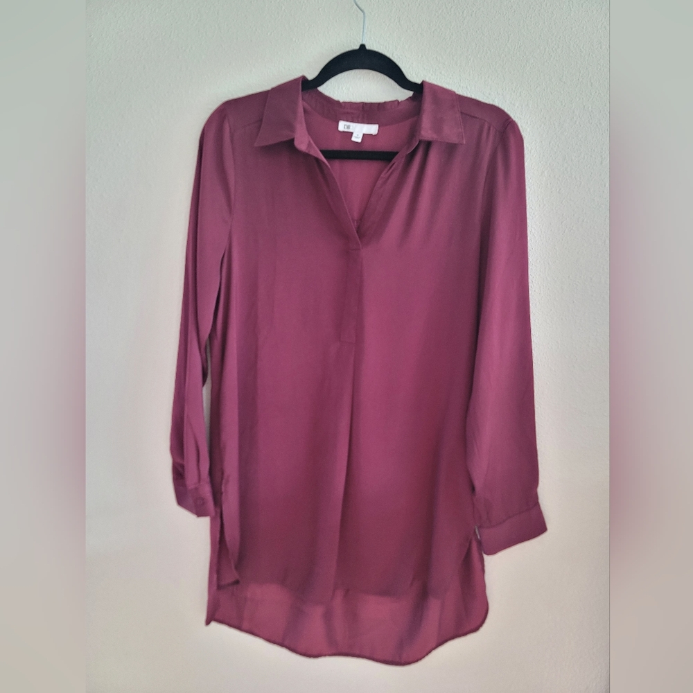 DR2 Red Burgundy Satin Blouse Shirt Tunic